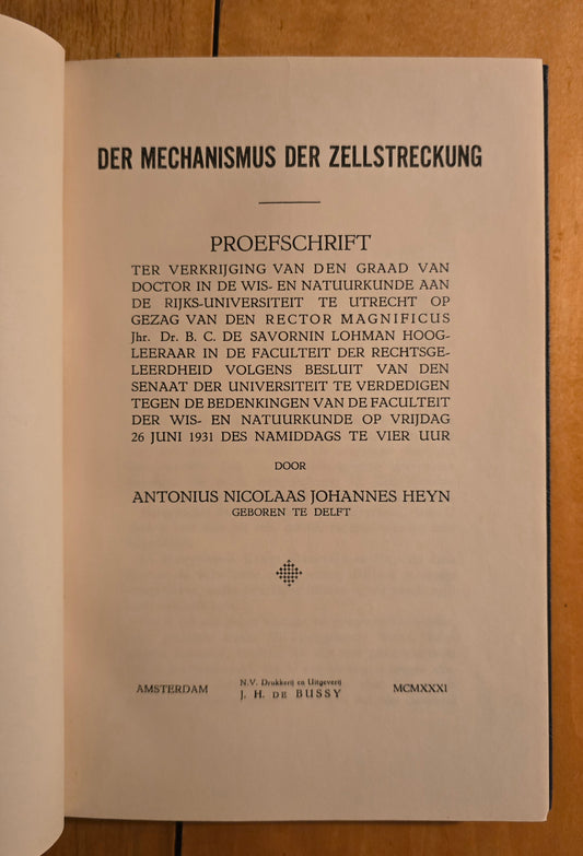 1931 Cell Elongation Thesis by Heyn | Dedicated to Mrs. de Vries | Utrecht Botany