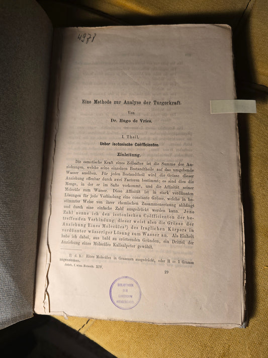 De Vries Turgor Pressure Analysis | Rare Botanical Offprint | Landbouw Provenance