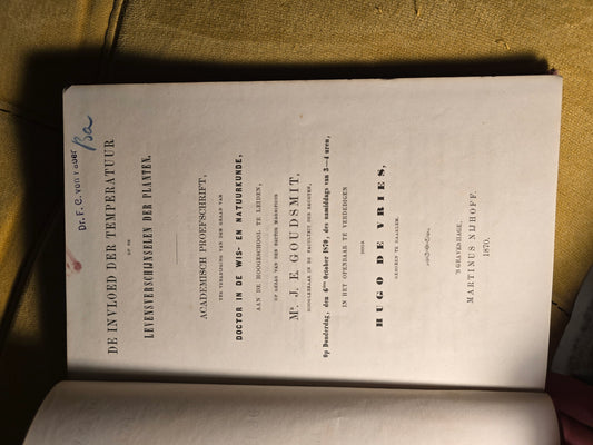 De Vries 1870 Dissertation on Plant Temperature | Rare Doctoral Thesis | Early Dutch Botany