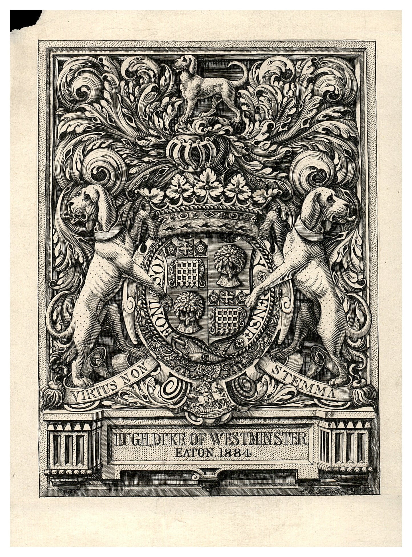Antique Bookplate – Duke of Westminster Coat of Arms | Grosvenor Family Heraldry (Eaton 1884)