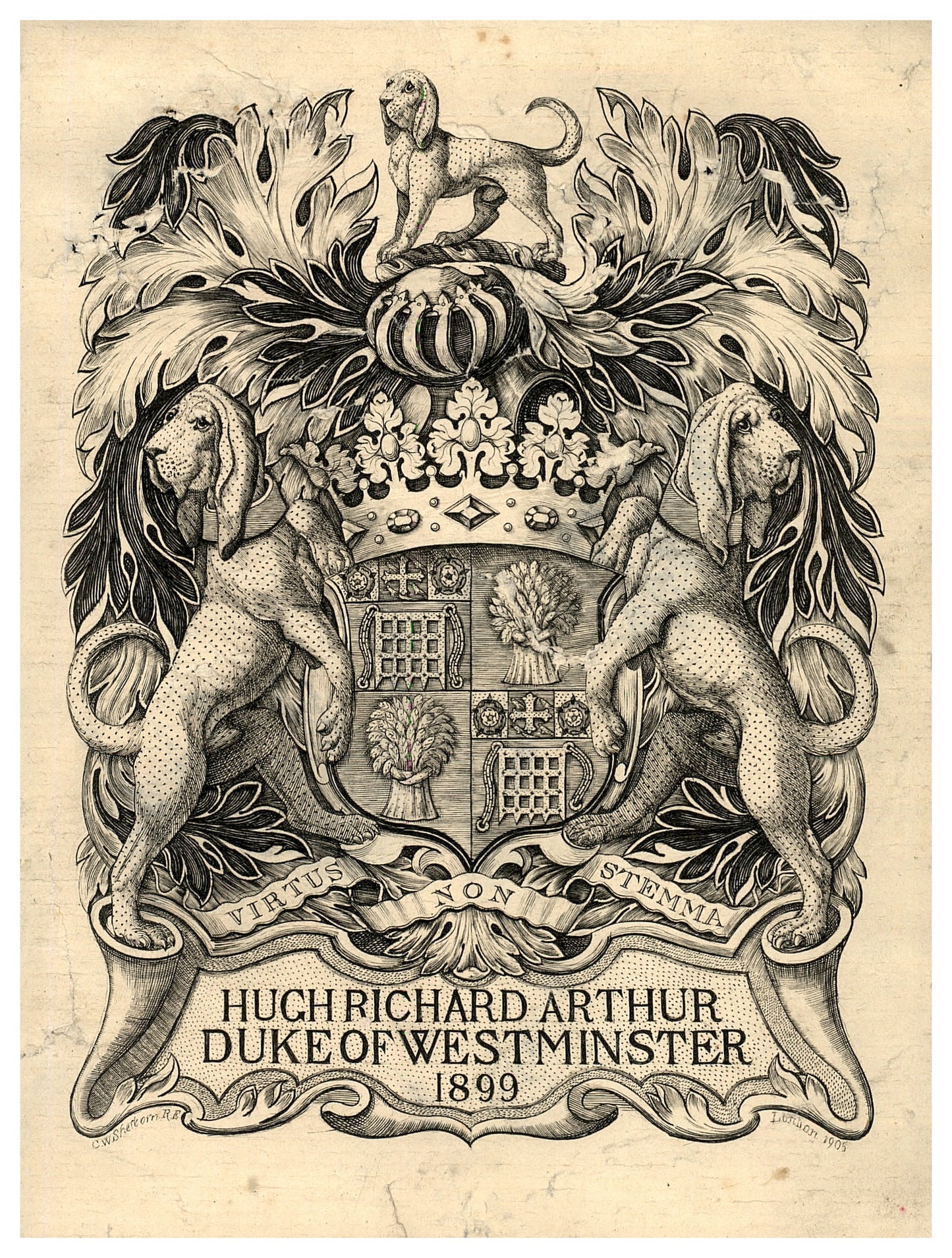 Antique Bookplate – Hugh Richard Arthur, Duke of Westminster | Armorial Ex Libris (1899)