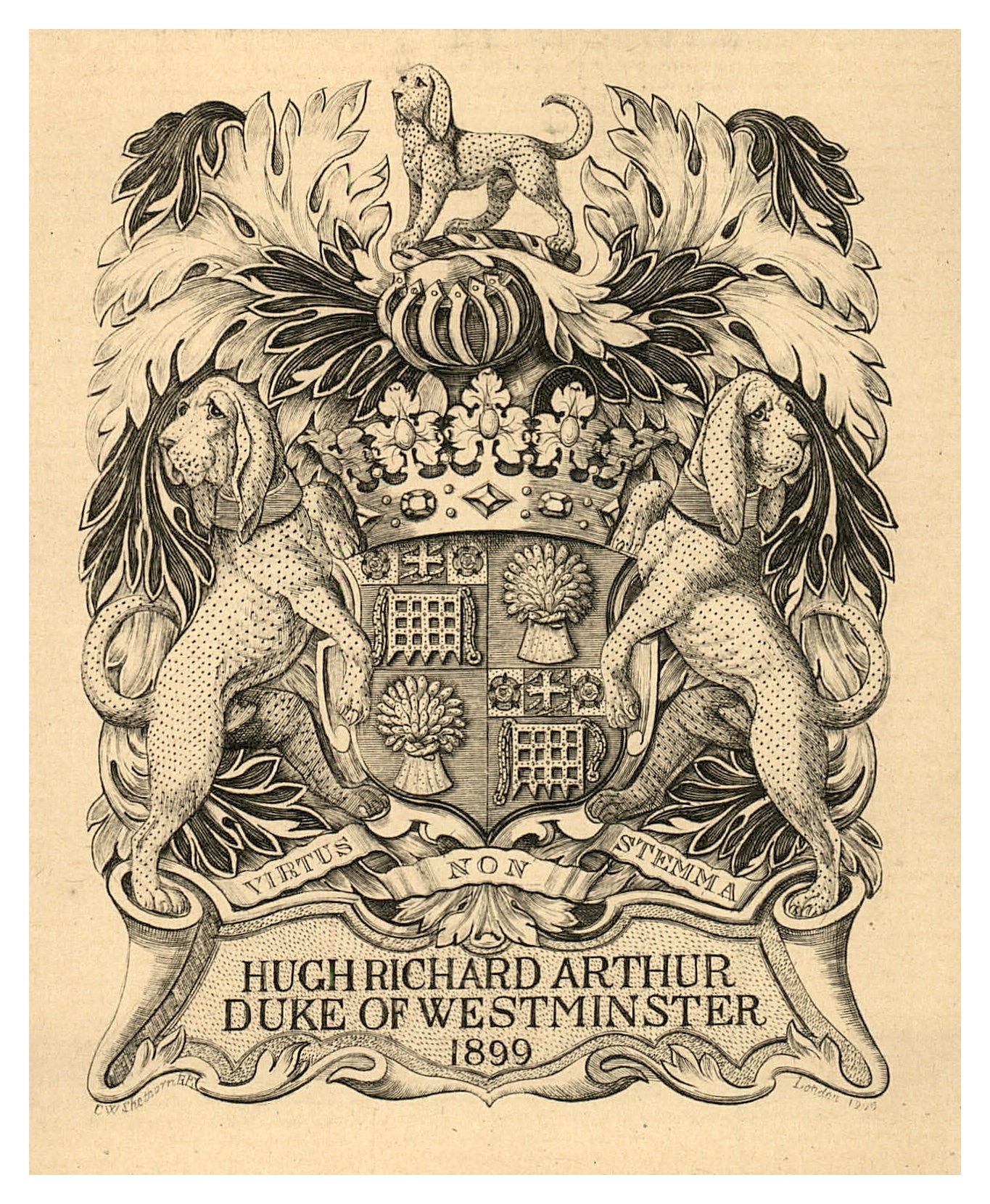 Antique Ex Libris – Hugh Richard Arthur, Duke of Westminster (1899) | Grosvenor Heraldic Arms