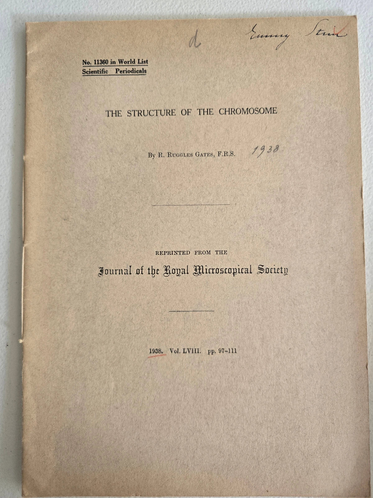 The Structure of the Chromosome (1938) by R. Ruggles Gates