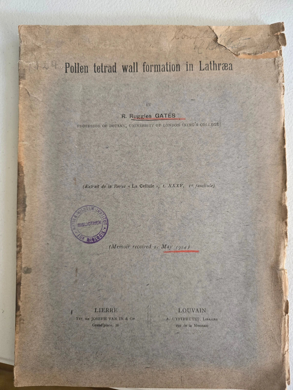 Pollen Tetrad Wall Formation in Lathraea (1924) by R. Ruggles Gates