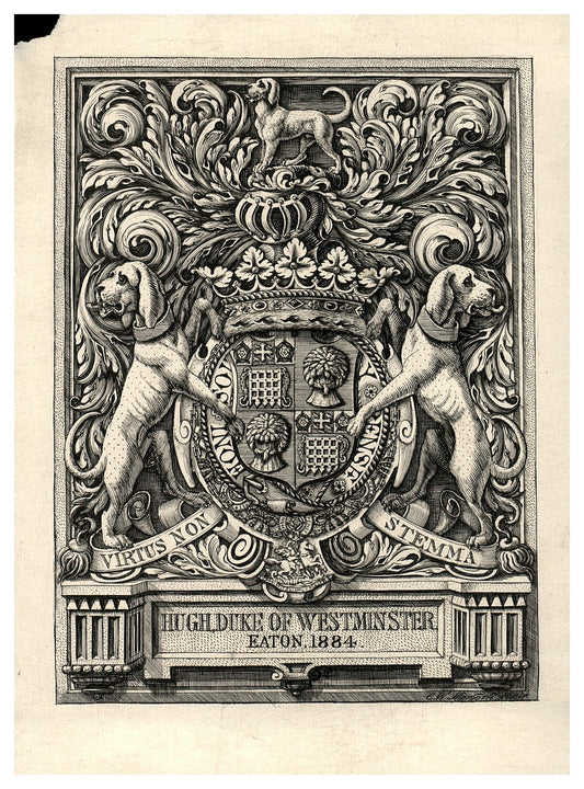 Antique Bookplate – Duke of Westminster Coat of Arms | Grosvenor Family Heraldry (Eaton 1884)
