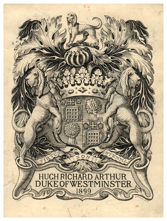 Antique Bookplate – Hugh Richard Arthur, Duke of Westminster | Armorial Ex Libris (1899)
