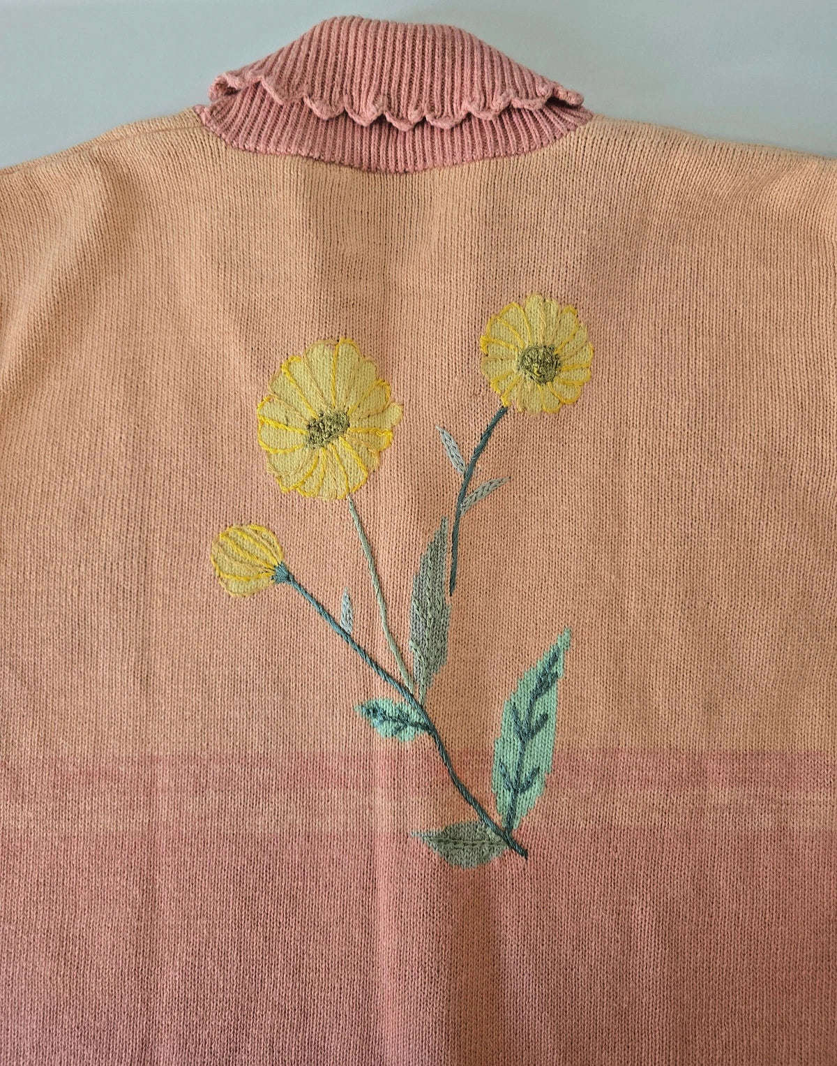 VTG Storybook Knits Cardigan Sweater 1X Spring Peachy Blush Yellow Asteraceae