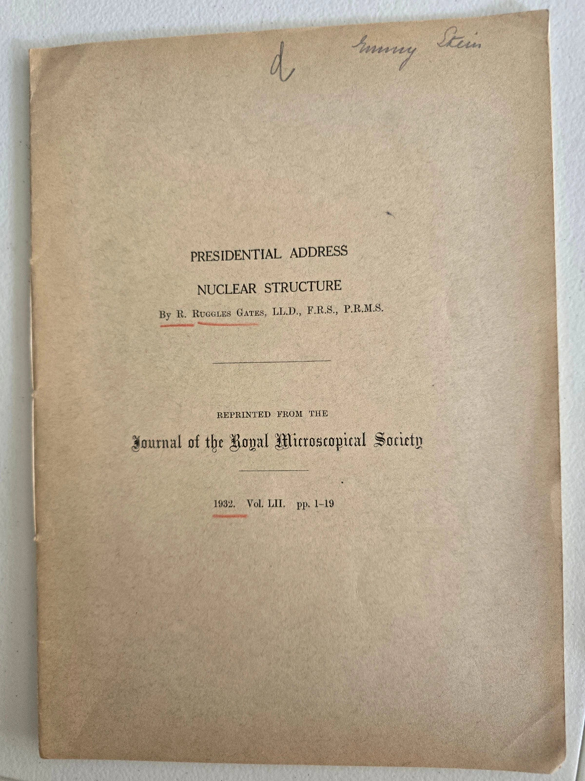 Presidential Address: Nuclear Structure (1932) by R. Ruggles Gates