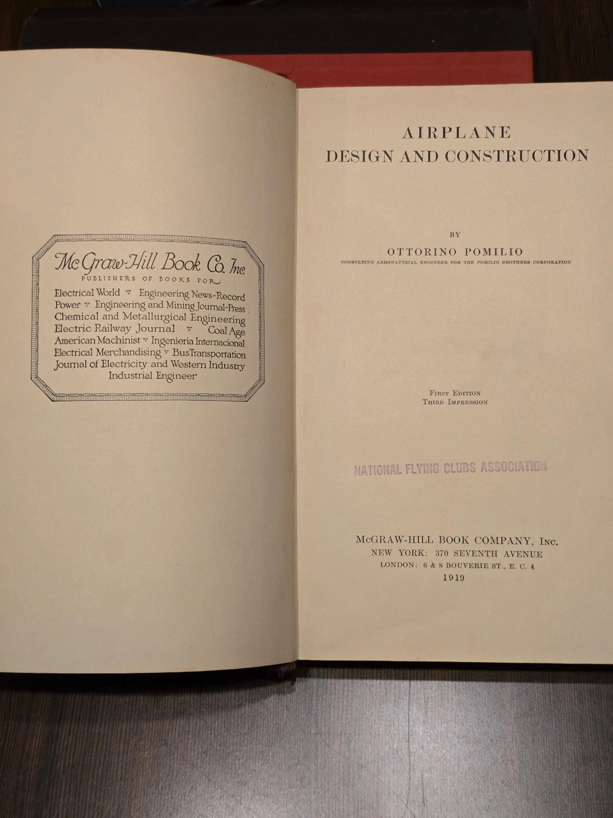 Airplane Design and Construction by Ottorino Pomilio - First Edition, Third I...