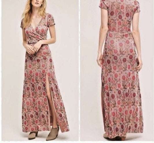 CECILIA PRADO Anthropologie Floral Metallic Knit Maxi Dress Rose Size M NEW