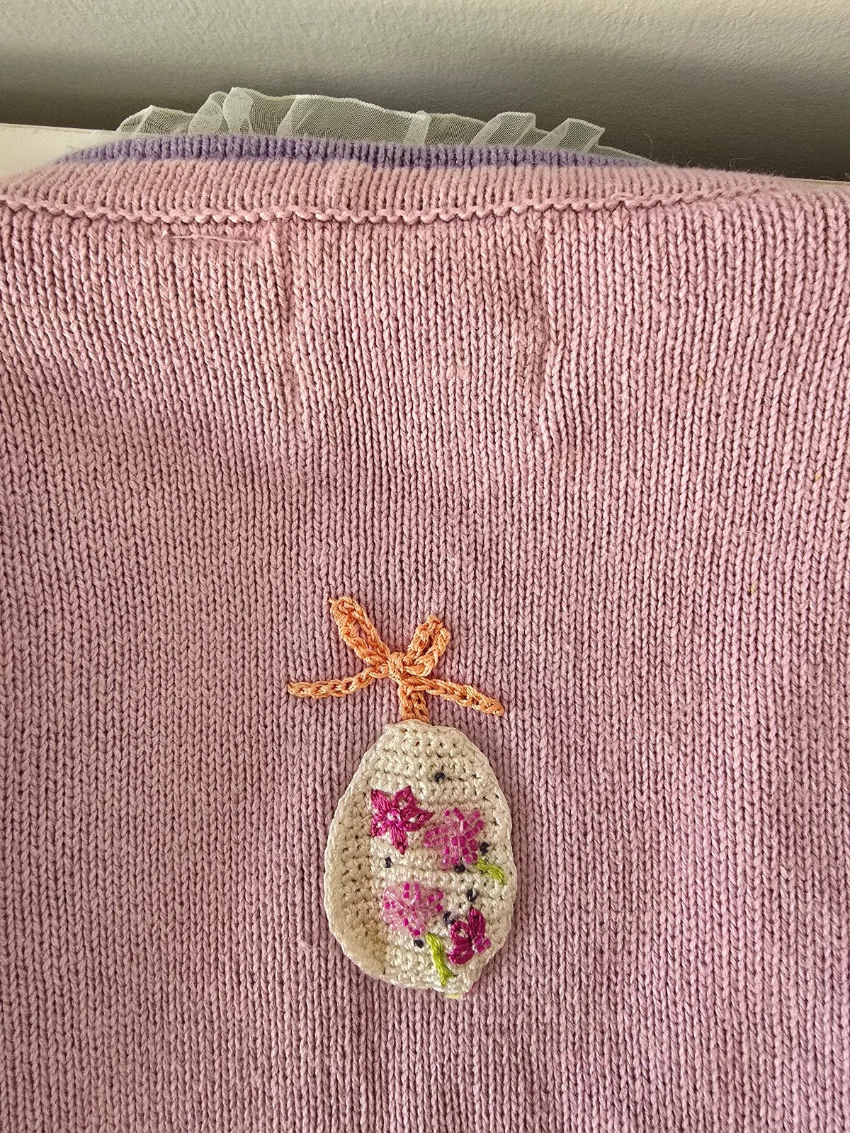 VTG Storybook Knits Cardigan Sweater 1X Lavender Bunny Leaps Floral Easter Egg