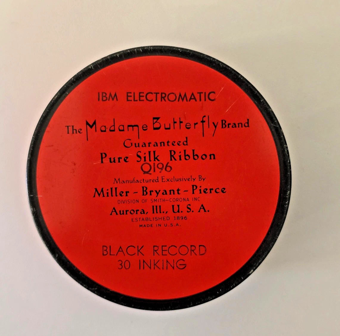 VTG Madame Butterfly Typewriter Ribbon Advertising Tin Litho | Aurora, IL.