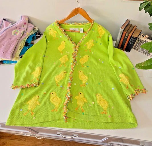 VTG Design Options by Philip & Jane Gordon Green Cardigan Chicks Party XXLarge