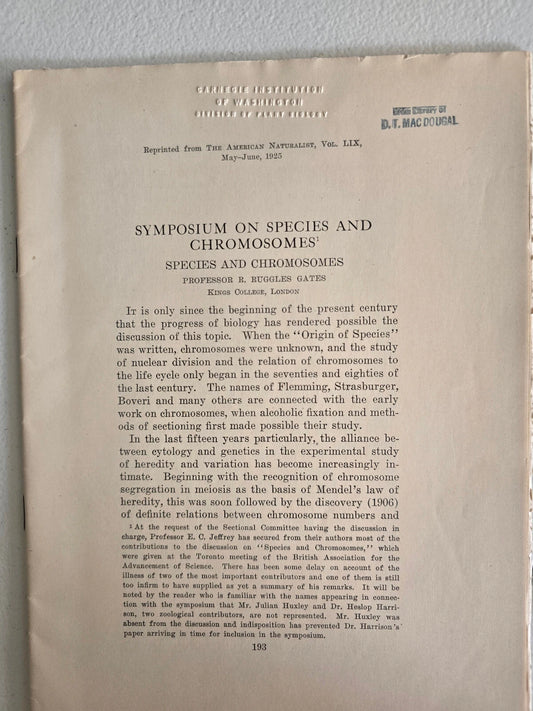 Species and Chromosomes (1925) by R. Ruggles Gates