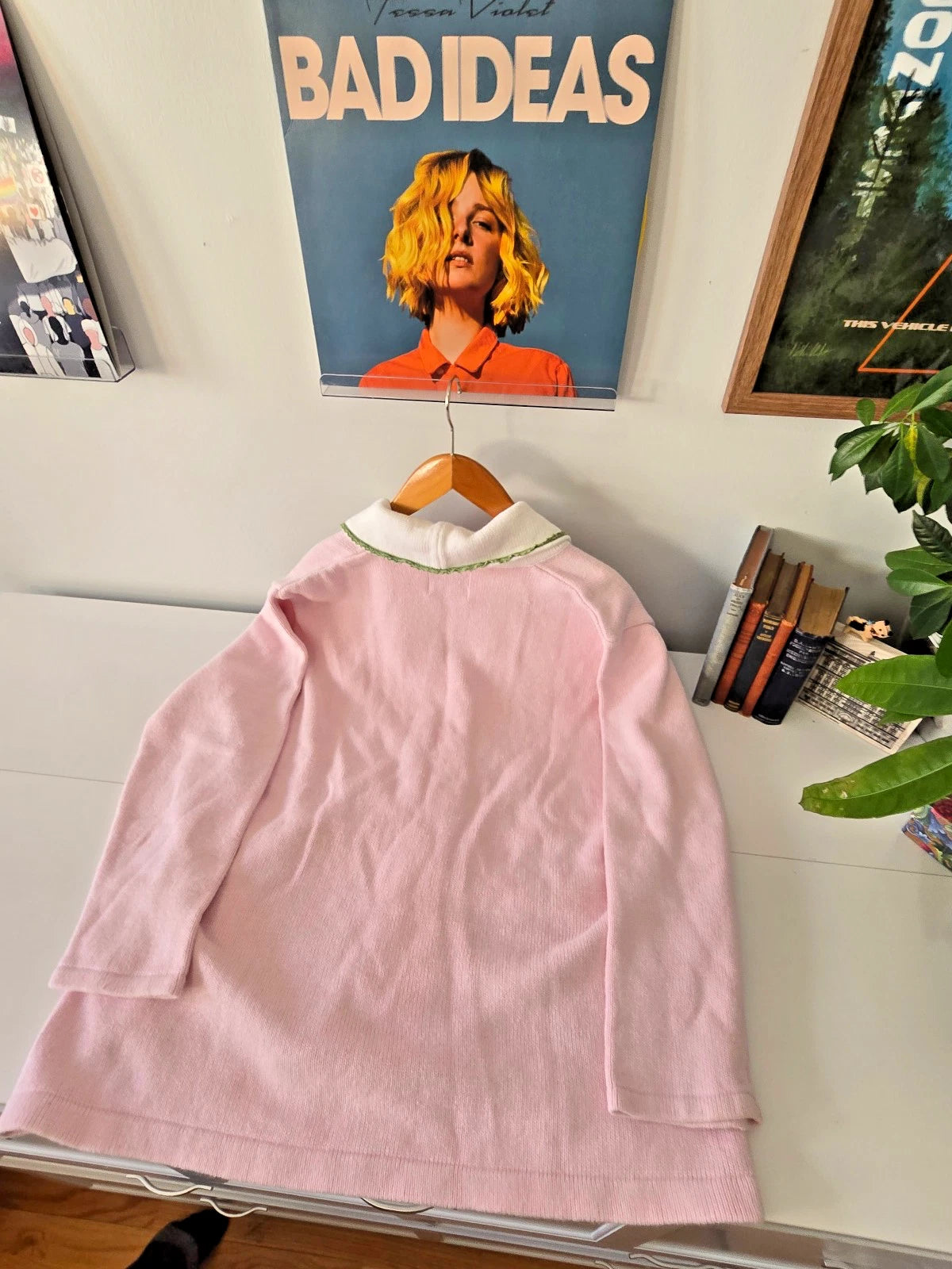 VTG Storybook Knits Cardigan Sweater 1X Pink Spring Garden Floral