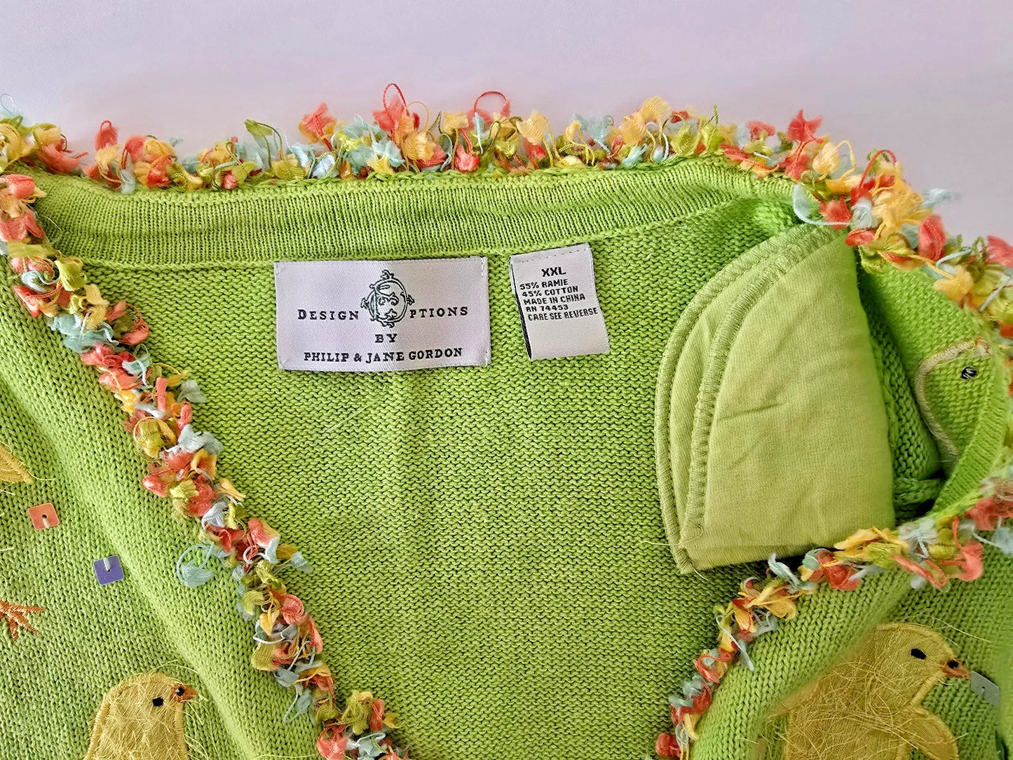 VTG Design Options by Philip & Jane Gordon Green Cardigan Chicks Party XXLarge