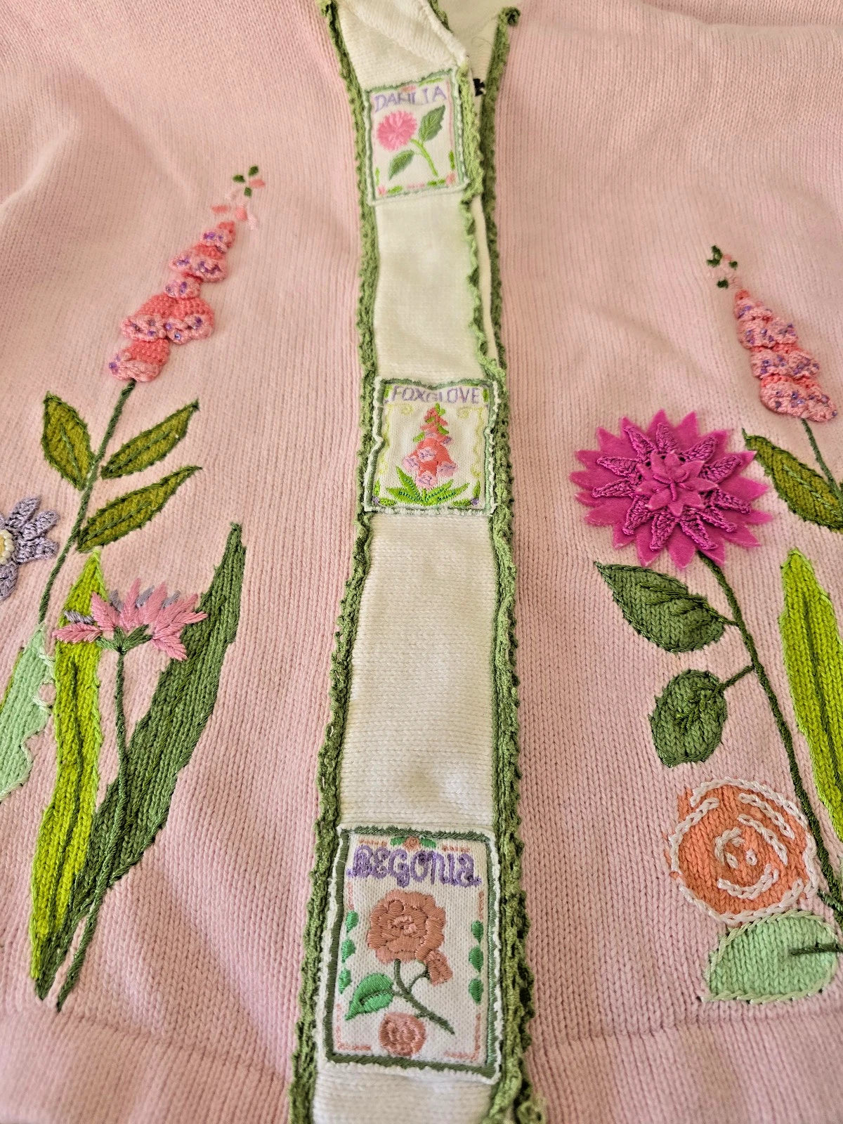 VTG Storybook Knits Cardigan Sweater 1X Pink Spring Garden Floral