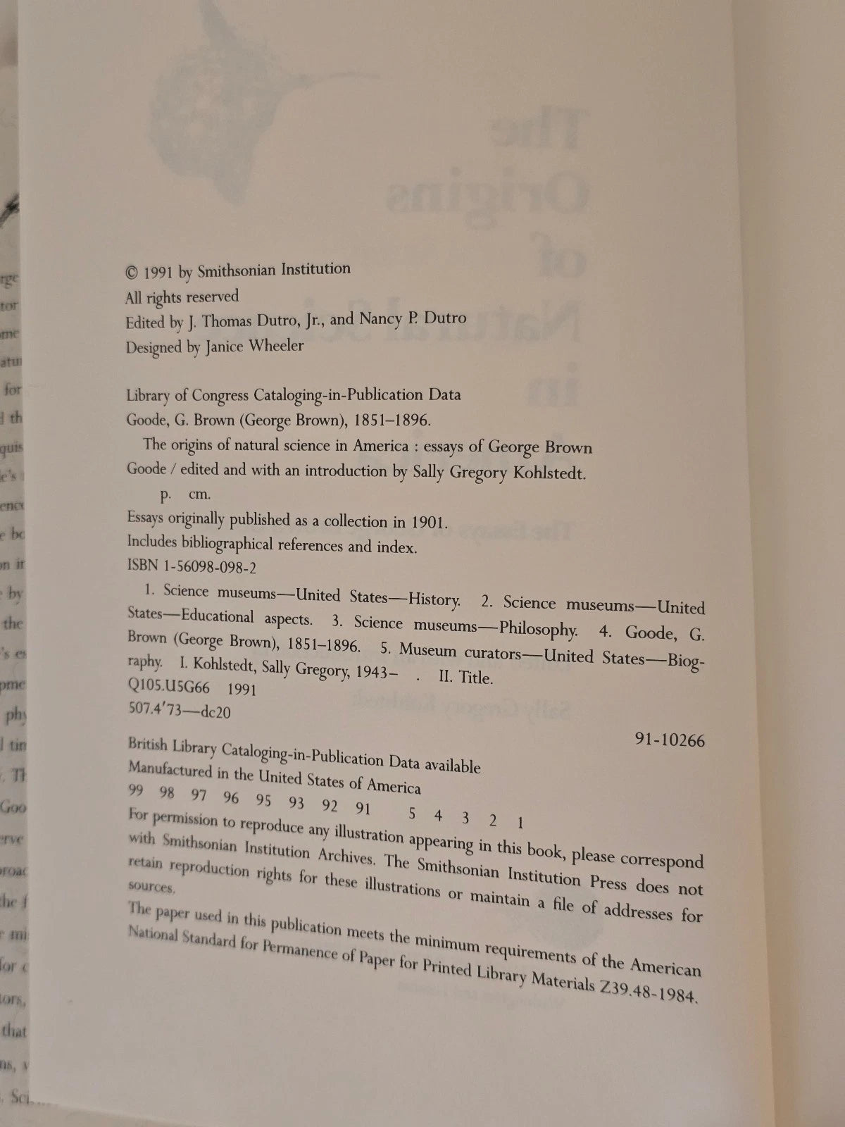The Origins of Natural Science in America by George Brown Goode - First Smith...