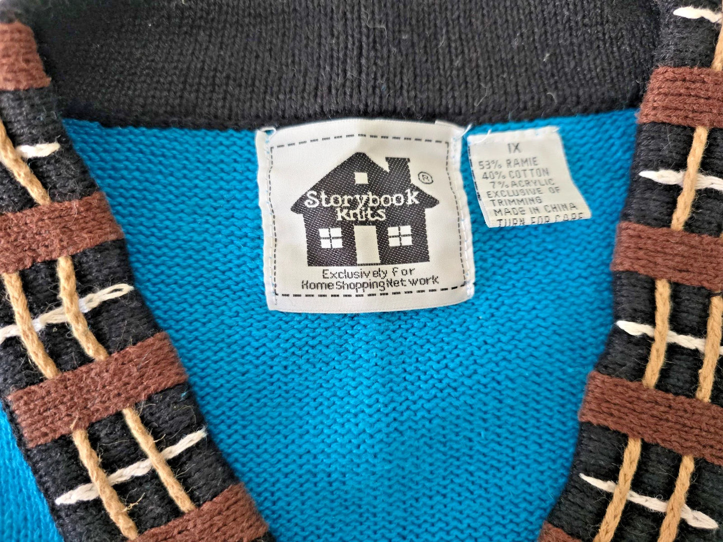 VTG Storybook Knits Cardigan Sweater 1X Blue Doggy Daycare Wonderland