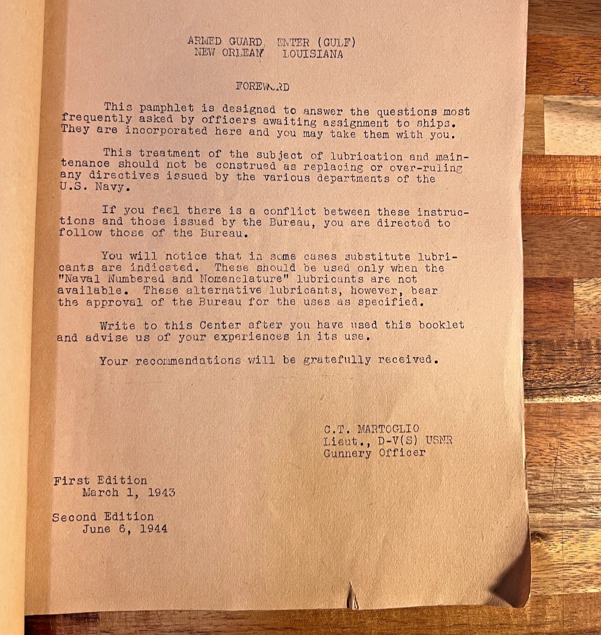 Ordnance Lubrication Outline U.S. Naval Armed Guard June 6, 1944