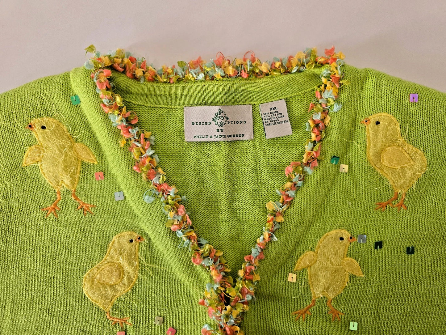 VTG Design Options by Philip & Jane Gordon Green Cardigan Chicks Party XXLarge