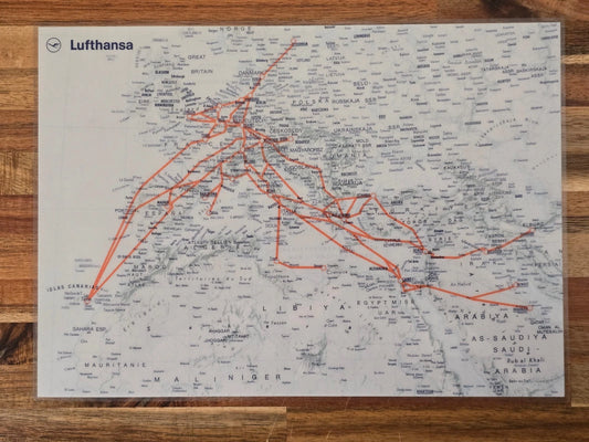 Lufthansa Route Map Laminated Staff Copy 1960s Jet Age Cold War Germany Europe