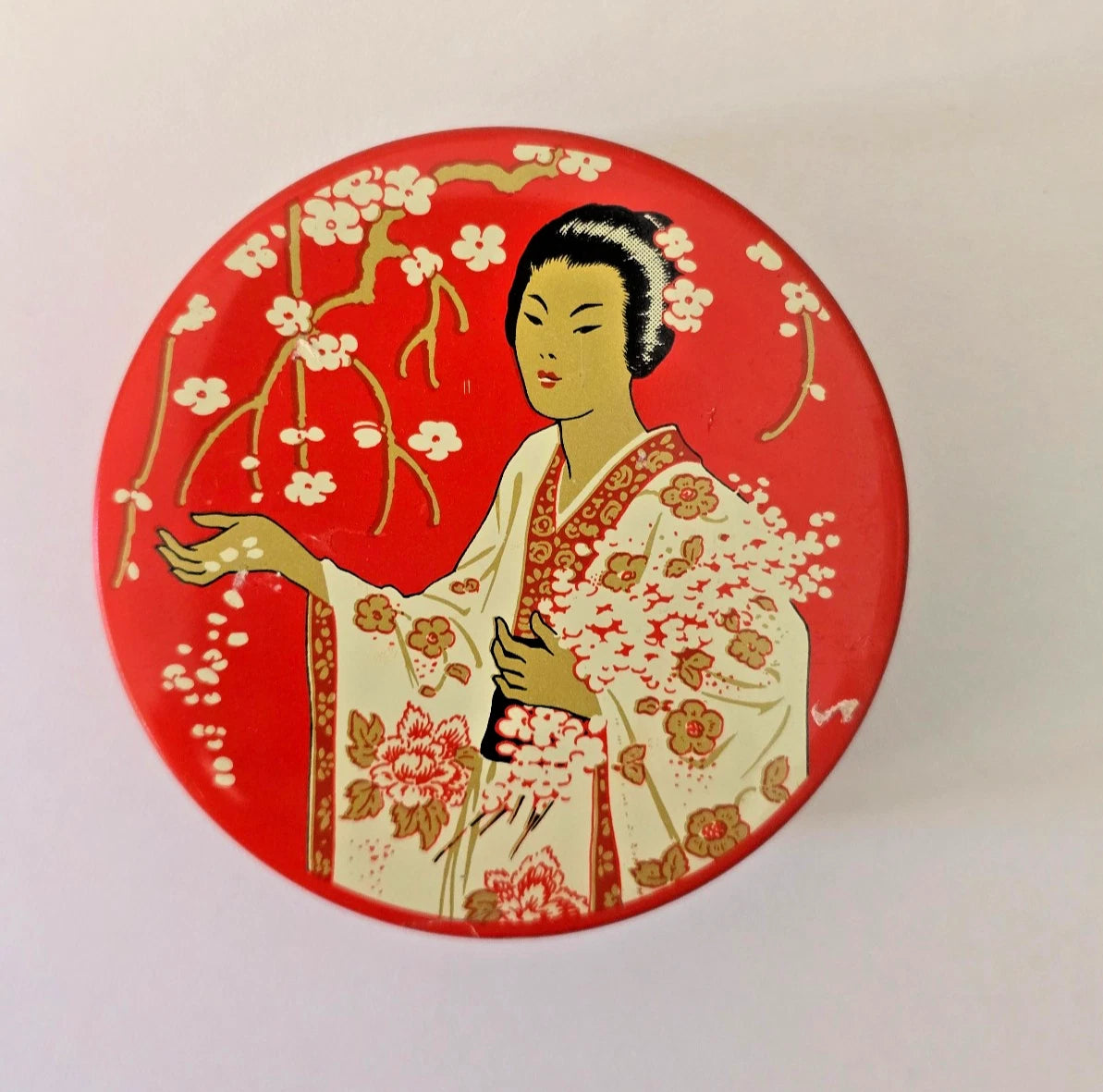 VTG Madame Butterfly Typewriter Ribbon Advertising Tin Litho | Aurora, IL.