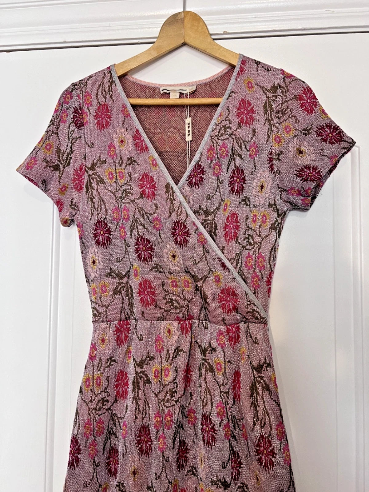 CECILIA PRADO Anthropologie Floral Metallic Knit Maxi Dress Rose Size M NEW