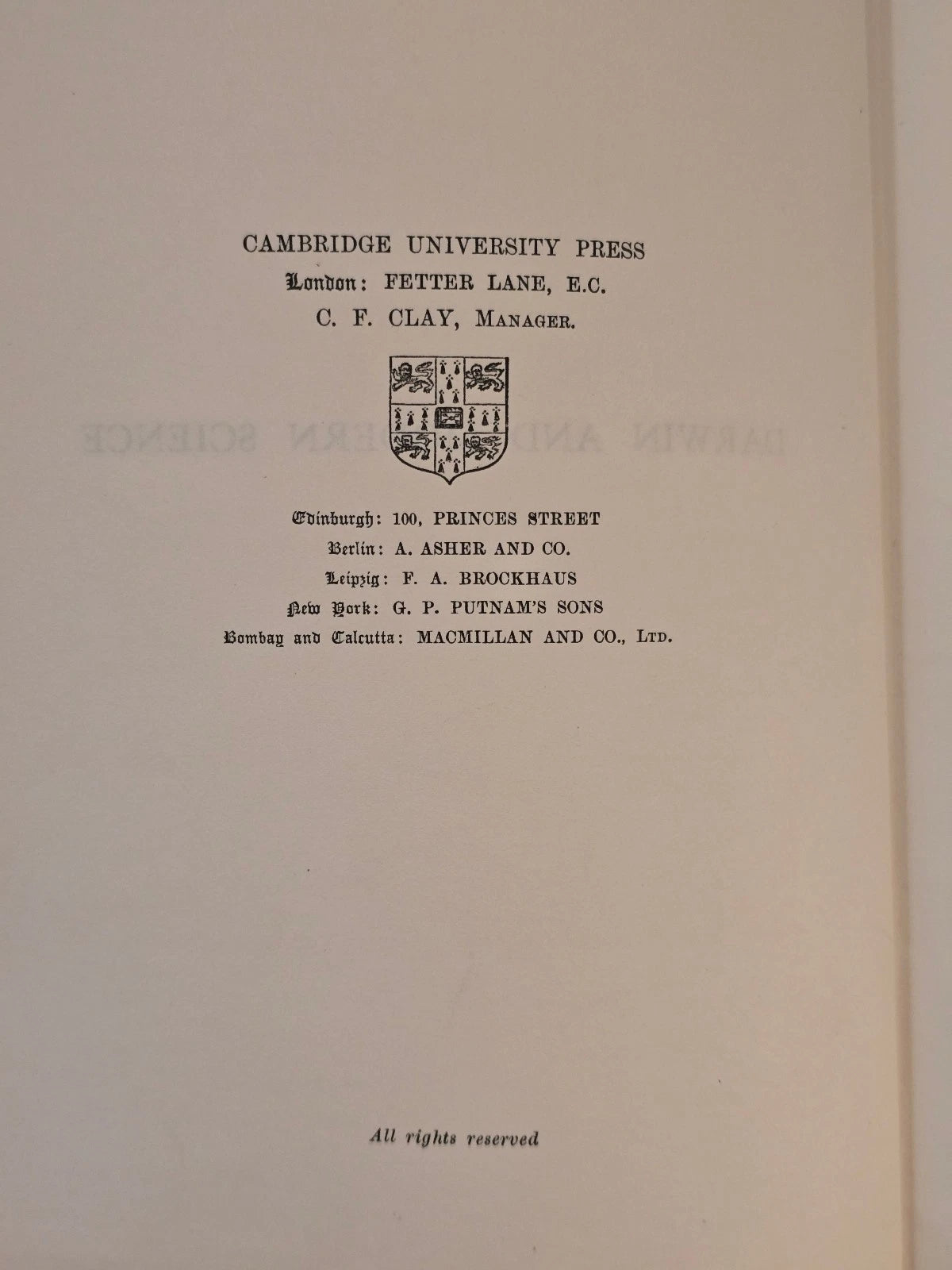 Darwin and Modern Science by A.C. Seward (editor) (1909)