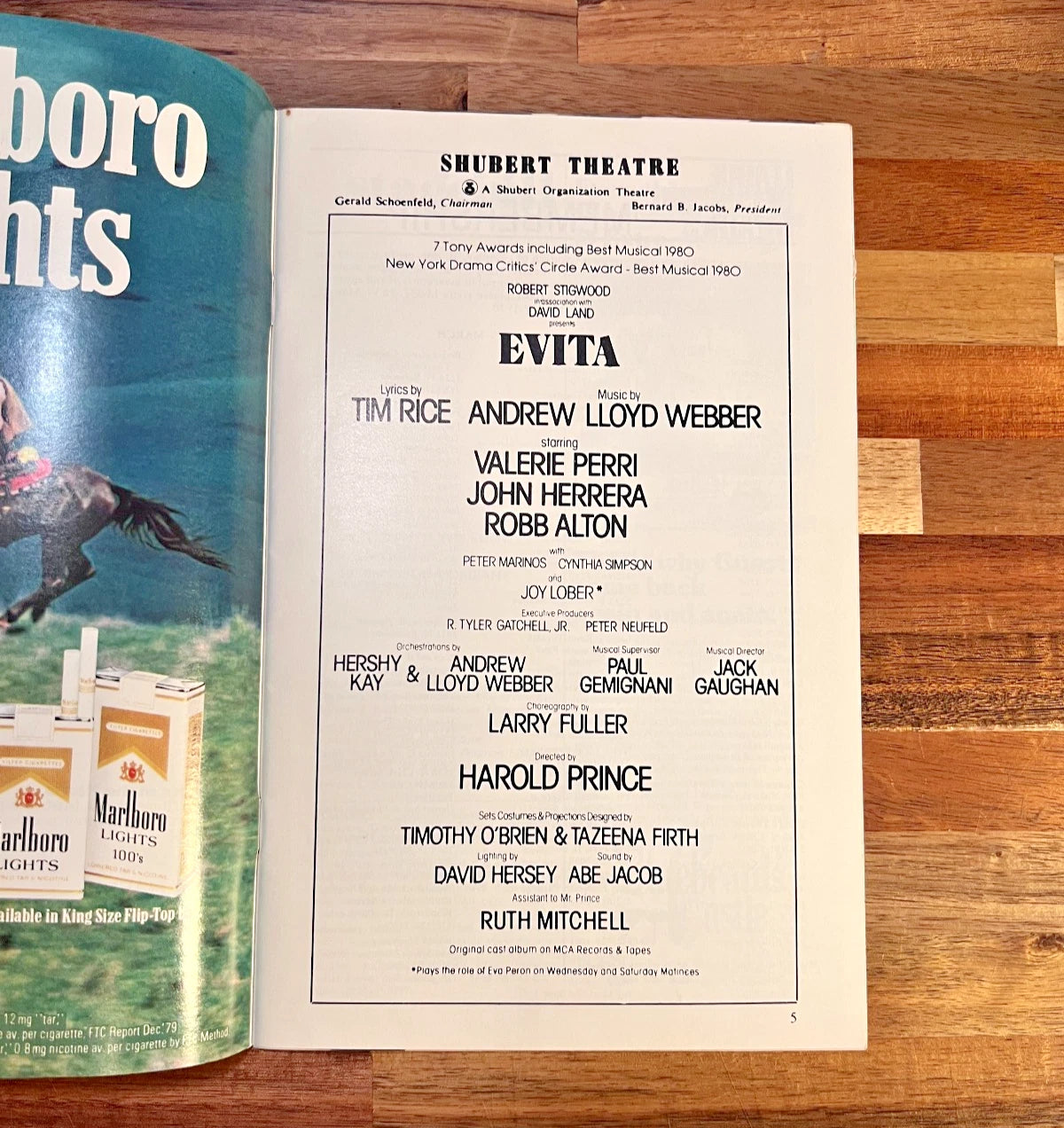 Evita Playbill 1980s Broadway Shubert Theatre w Cast Change Inserts