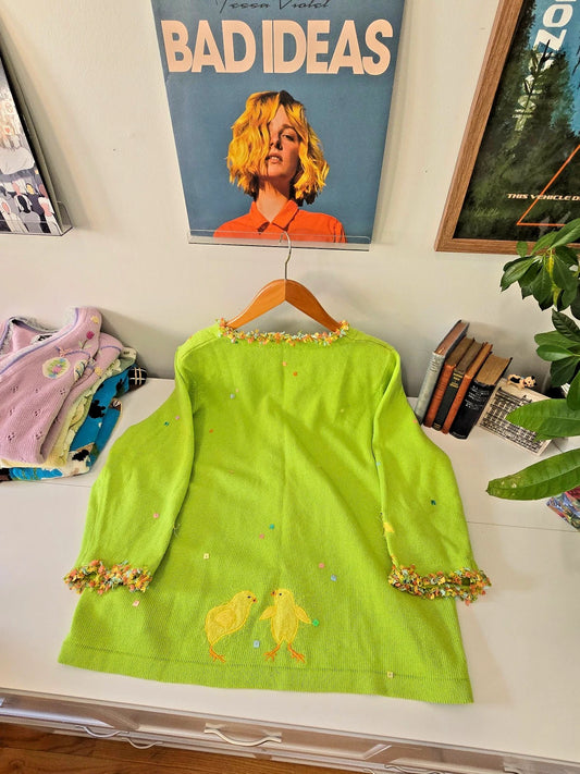 VTG DESIGN OPTIONS by Philip & Jane Gordon Green Cardigan Chicks Party XXLarge