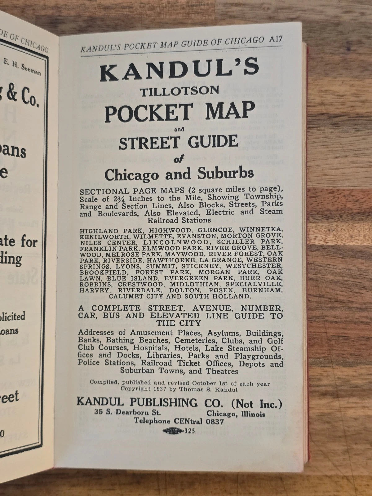 Kandul’s Tillotson Pocket Map and Street Guide of Chicago and Suburbs by Thom...