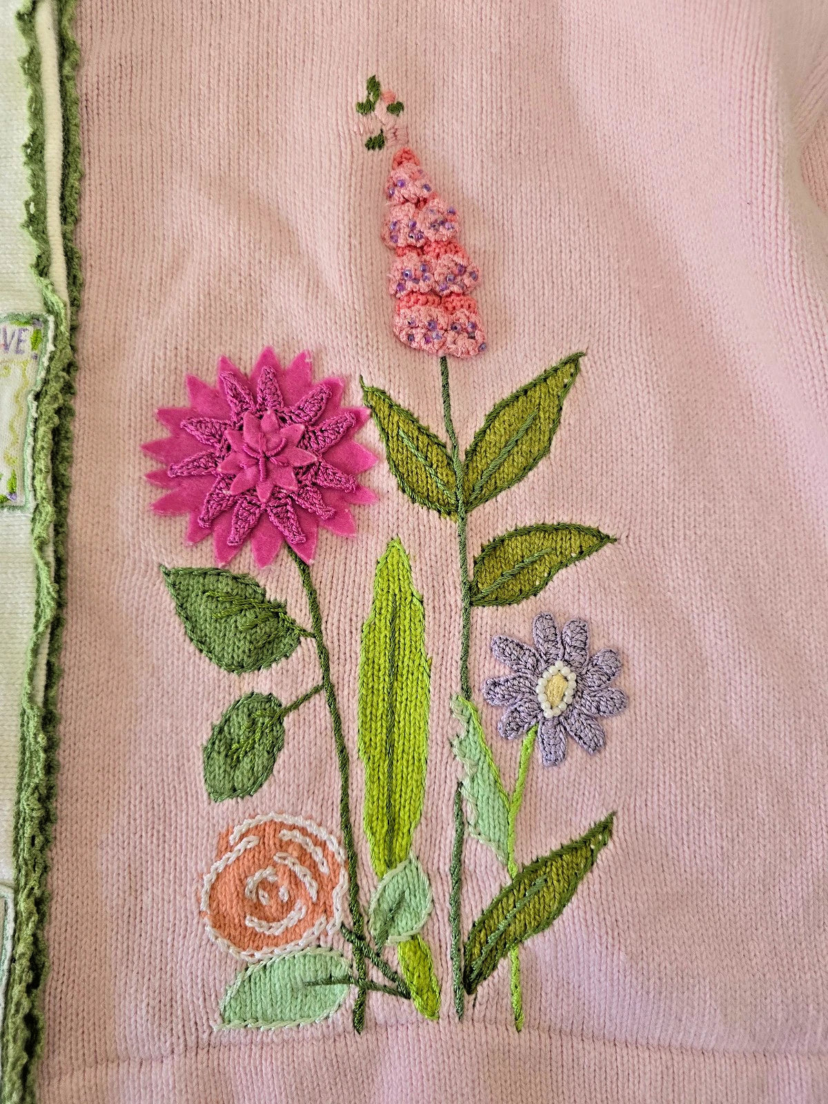 VTG Storybook Knits Cardigan Sweater 1X Pink Spring Garden Floral